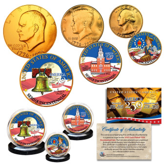 1776–2026 America 250th Anniversary 3 Coin Set JFK IKE QTR Bicentennial 24K GOLD Plated