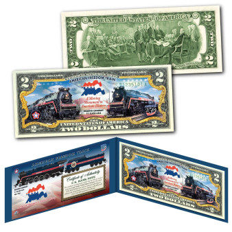 AMERICAN FREEDOM TRAIN Reading Railroad A Moving Monument AMERICA 250 U.S. $2 Bill
