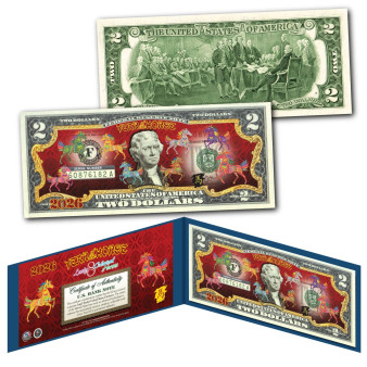 2026 Lunar Chinese New YEAR OF THE HORSE Polychrome 8 COLOR HORSES $2 Bill - BLUE
