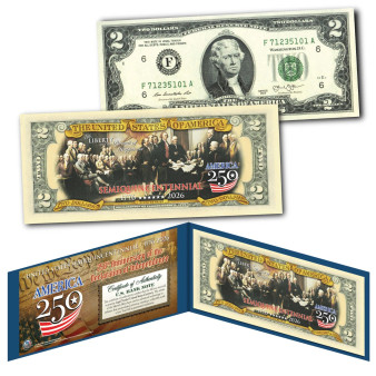 Declaration Semiquincentennial USA 250th Anniversary AMERICA 250 Colorized $2 Bill