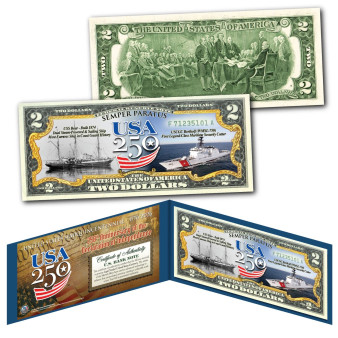 COAST GUARD - USA America 250 Anniversary USS Bear Historic Ship Colorized U.S. $2 Bill