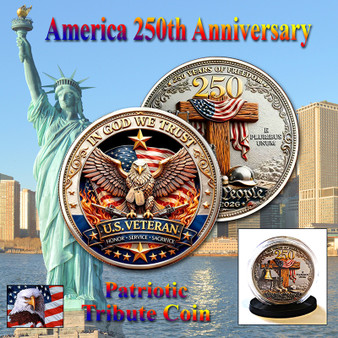 America 250 1 Oz. Tribute Coin - Honoring Veterans & Cross