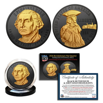 2026-P Revolutionary War Quarter - Black Ruthenium & 24K Gold Highlights - America 250