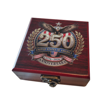 America 250 Elegant Wooden Gift Box for 1 Tribute Coin