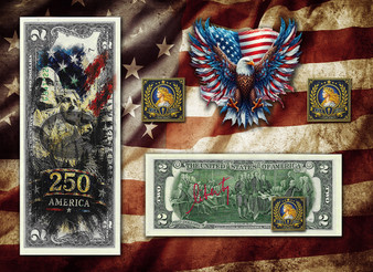 America 250 Mt. Rushmore Colorized & Liberty Signed $2 Bill