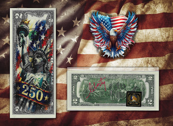 America 250 Statue Of Liberty Colorized & Liberty Signed $2 Bill