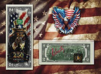 America 250 Uncle Sam Colorized & Liberty Signed $2 Bill