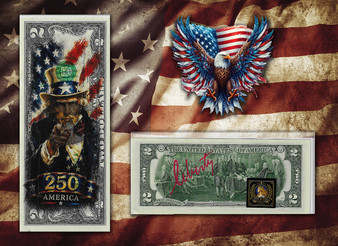 America 250 Uncle Sam Colorized & Liberty Signed $2 Bill