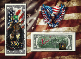 America 250 Uncle Sam Colorized & Liberty Signed $2 Bill