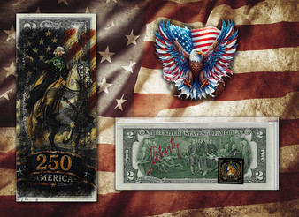 America 250 General George Washington Colorized & Liberty Signed $2 Bill
