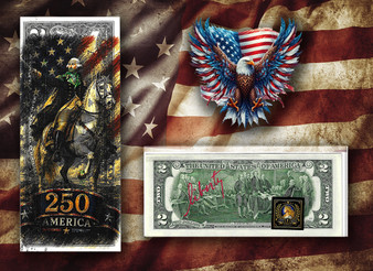 America 250 General George Washington Colorized & Liberty Signed $2 Bill