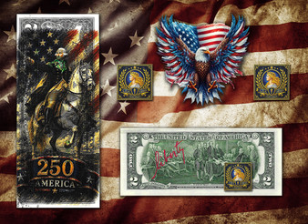 America 250 General George Washington Colorized & Liberty Signed $2 Bill