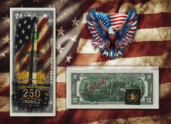 America 250 Washington Monument Colorized & Liberty Signed $2 Bill