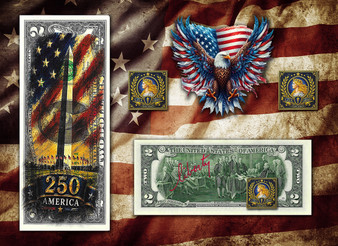 America 250 Washington Monument Colorized & Liberty Signed $2 Bill