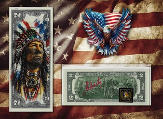 America 250 Native American Chief Colorized & Liberty Signed $2 Bill