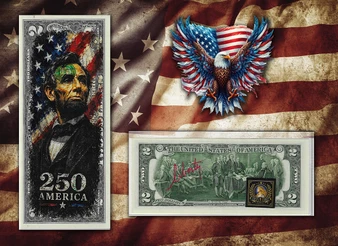 America 250 Abraham Lincoln Colorized & Liberty Signed $2 Bill