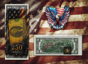 America 250 Declaration Of Independence Colorized & Liberty Signed $2 Bill