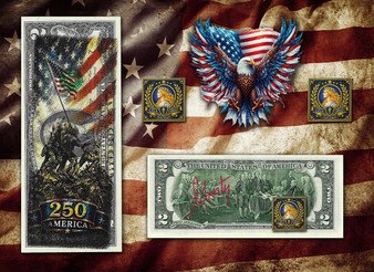 America 250 Raising The Flag Colorized & Liberty Signed $2 Bill