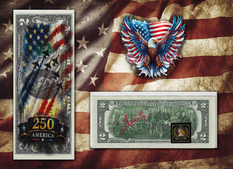 America 250 Patriotic Flyby Colorized & Liberty Signed $2 Bill
