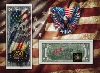 America 250 Patriotic Flyby Colorized & Liberty Signed $2 Bill