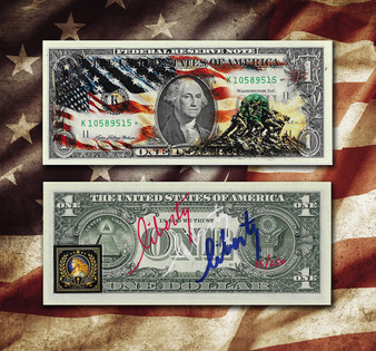 Raising The Flag Colorized & TRIPLE Liberty Signed Star $1 Note LTD of 250