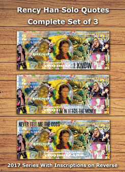 Rency Art Star Wars Han Solo Colorized $2 Bill with Inscriptions - Set of all 3