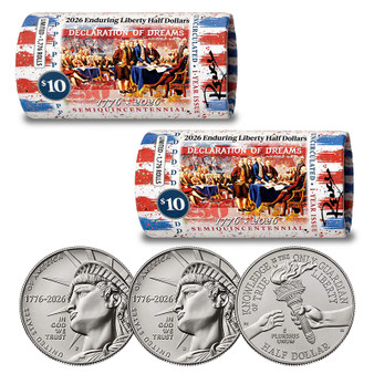2026 P & D Set Enduring Liberty Half Dollar Rolls - RENCY ART “Declaration of Dreams” Limited Edition of 1,776