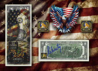 America 250 Old Faithful Colorized & Liberty Signed $2 Bill