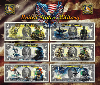 United States Military Series - Set of 6 Liberty Signed Colorized $2 Bills