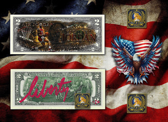 Michael Jordan Colorized & Liberty Signed $2 Bill