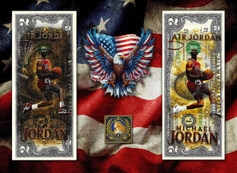 Michael Jordan Set of 2 Colorized & Liberty Signed $2 Bills - Obverse