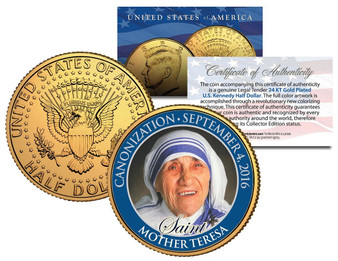 Mother Teresa Canonization 24K Gold-Plated JFK Half Dollar