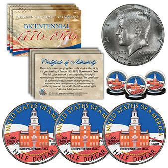 1976 Bicentennial Colorized JFK Half Dollars Independence Hall Set of 3