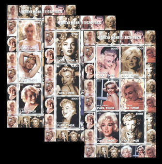 Set of all 3 Para Timor 2000 Marilyn Monroe Stamp Sheets