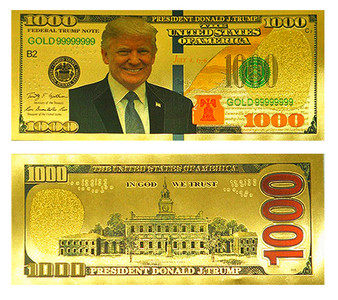 Set of 2 President Trump 24K Gold Foil $1,000 Novelty Bills