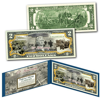 75th Anniversary End of World War II Colorized $2 Bill Normandy Landings