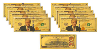 Lot of 10 President Trump 2020 24K Gold Plated 2020 Novelty Bills