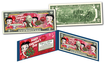 Betty Boop Happy Valentine's Day Colorized $2 Bill