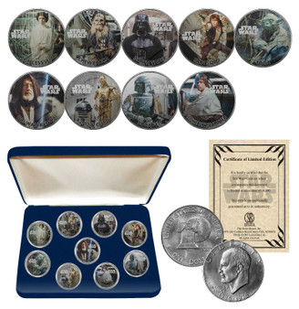 STAR WARS 1976 Ike Dollar 9 Coin Set with Box - OFFICIALLY LICENSED