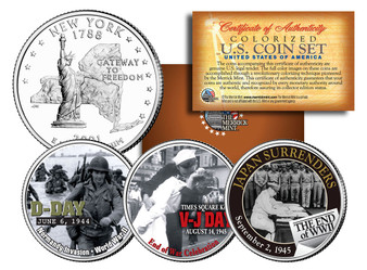 World War II 3 Coin Colorized NY State Quarter Set