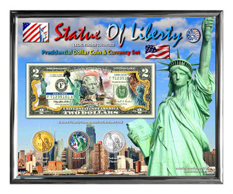 Statue Of Liberty Set 3 Colorized Coin & Currency Set in 8" x 10" Frame