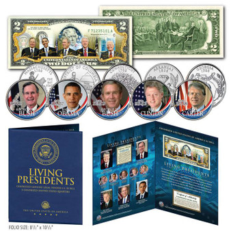 Living Presidents Deluxe Commemorative $2 Bill with 5 Colorized State Quarters