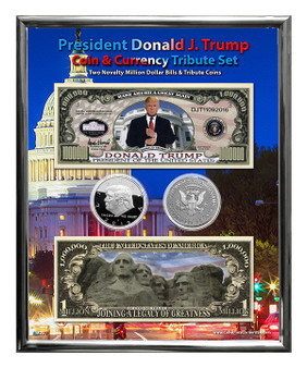 President Donald J. Trump Silver Million Dollar Novelty Coin & Currency Set in 8" x 10" Frame