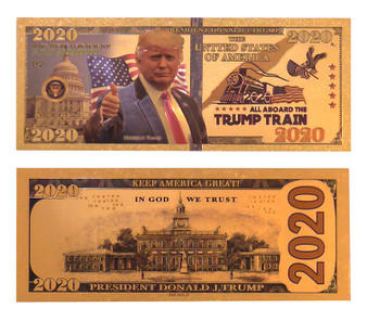 Set of 2 Trump Train 2020 Gold Foil Novelty Bills