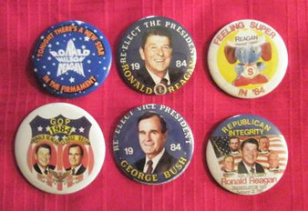 Reagan Era 6 Pinback Set from 1984