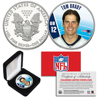 NFL TOM BRADY QB #12 Patriots Colorized U.S. Silver Eagle in Case