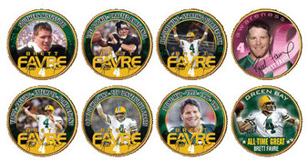 Brett Favre Career 8 Coin Colorized JFK Half Dollar Set