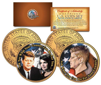 John F. Kennedy Famous Quote 24K Gold Plated and Colorized JFK Half Dollar 2 Coin Set