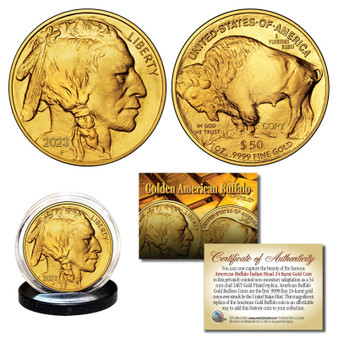 24K Gold-Plated Clad American $50 Buffalo Replica Coin