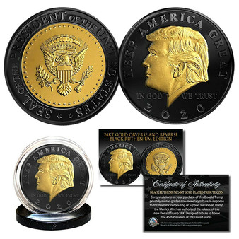 Donald Trump 2020 Keep America Great BLACK RUTHENIUM & 24K GOLD Tribute Coin With COA